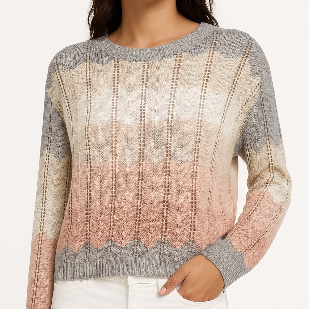 Storia Crochet Chevron Knit Sweater Medium Multicolor NWT